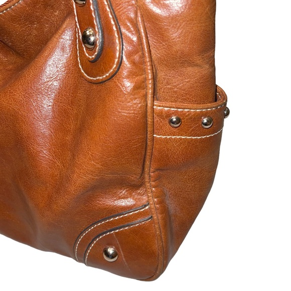 Kathy Van Zeeland Handbag Beown Faux Leather Zip Close Double Straps - Picture 6 of 12